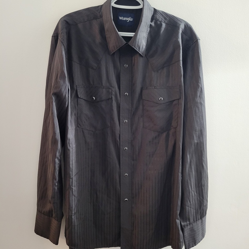 Wrangler Men's Sport Western Dobby Stripe Snap Shirt Black Size Large 1075214BK